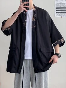 Manfinity Hypemode Oversized Men's Kimono With Contrast Trim And Tie Front (Without Tee) - Black - View 4