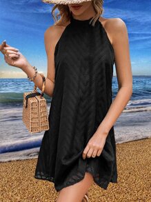 SHEIN VCAY Tie Back Halter Neck Dress - Black - View 4