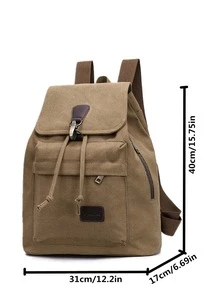 Letter Patch Decor Drawstring Design Functional Backpack - Khaki - View 4
