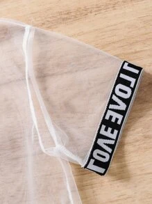 SHEIN Explorewe 青少女字母拼接透薄網紗上衣&吊帶&摩托車短褲 - 黑與白 - 查看 3