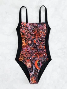 Paisley Print One Piece Swimsuit - Multicolor - View 4