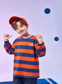 Boys Striped & Letter Graphic Drop Shoulder Sweatshirt - Multicolor - View 1
