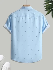 Manfinity Hombres 1 pieza Camisa con estampado de flamenco al azar - Celeste - Ver 2