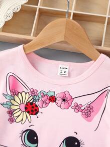 SHEIN Young Girl Cartoon Graphic Tee Dress - Pink - View 3