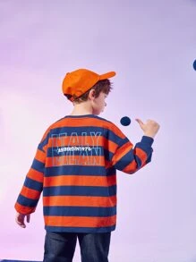 Boys Striped & Letter Graphic Drop Shoulder Sweatshirt - Multicolor - View 2
