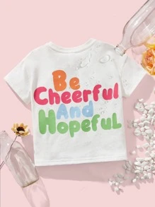 SHEIN Baby Slogan Graphic Drop Shoulder Water-Repellent Tee - White - View 1