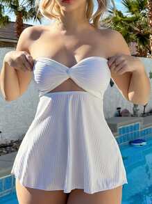 Swim Mod Top tankini de canalé girante con abertura