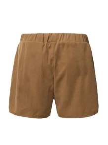 Manfinity Homme Men Drawstring Waist Slant Pocket Shorts Jogger Plain Khaki Boyfriend Gift - Brown - View 2