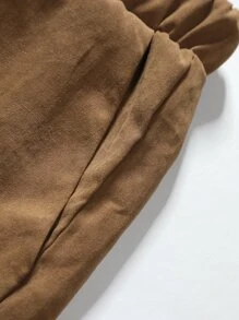 Manfinity Homme Men Drawstring Waist Slant Pocket Shorts Jogger Plain Khaki Boyfriend Gift - Brown - View 4