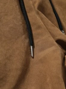 Manfinity Homme Men Drawstring Waist Slant Pocket Shorts Jogger Plain Khaki Boyfriend Gift - Brown - View 5