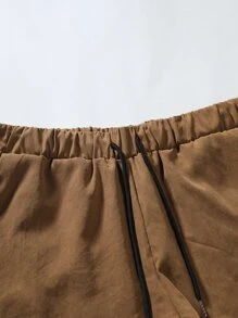 Manfinity Homme Men Drawstring Waist Slant Pocket Shorts Jogger Plain Khaki Boyfriend Gift - Brown - View 6