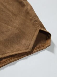 Manfinity Homme Men Drawstring Waist Slant Pocket Shorts Jogger Plain Khaki Boyfriend Gift - Brown - View 7