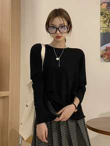 Camiseta con estampado de letra - Negro - Ver 1