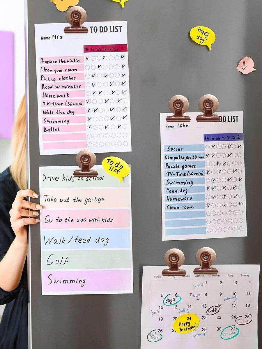 2入組不銹鋼牆貼極簡主義金屬夾冰箱磁性夾 - 玫瑰金 - 查看 1