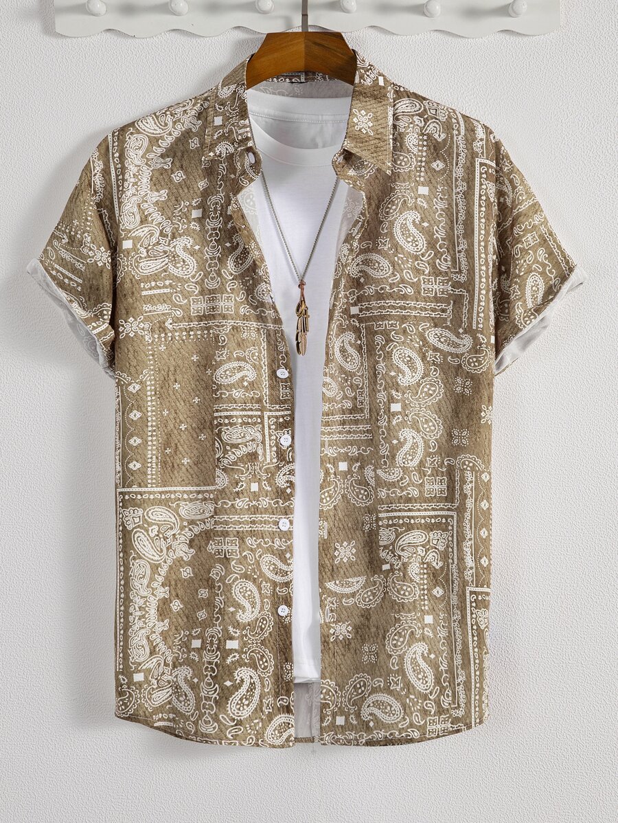 Manfinity RSRT Men Paisley Print Shirt Without Tee - Khaki - View 1