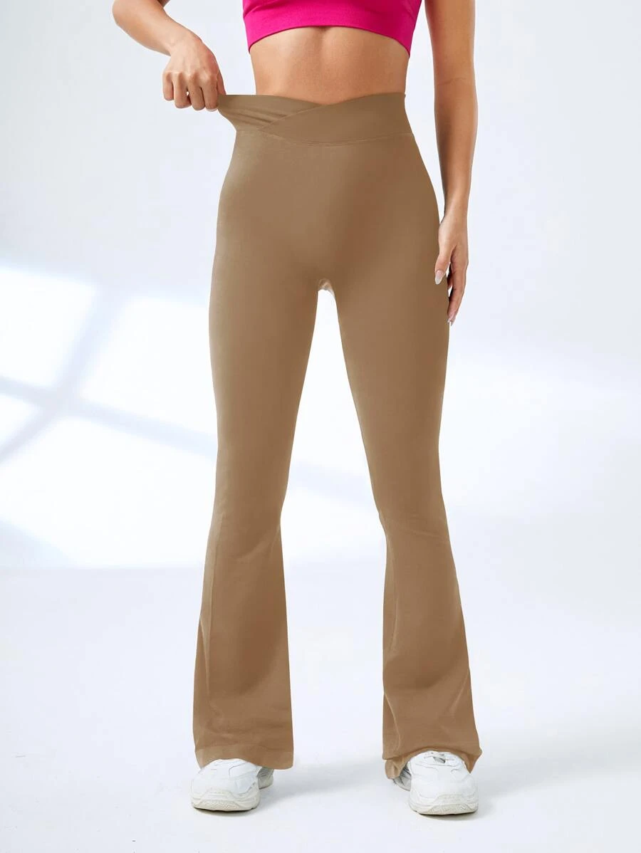 Yoga Basic Pantalones deportivos unicolor pierna amplia - Marrón - Ver 1