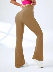 Yoga Basic Pantalones deportivos unicolor pierna amplia - Marrón - Ver 2