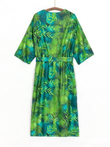 Kimono Nữ Thắt lưng Nhiệt đới - màu xanh lá - Xem 5