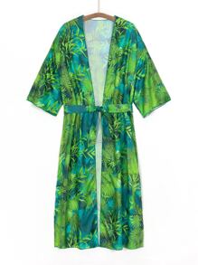 Kimono Nữ Thắt lưng Nhiệt đới - màu xanh lá - Xem 6