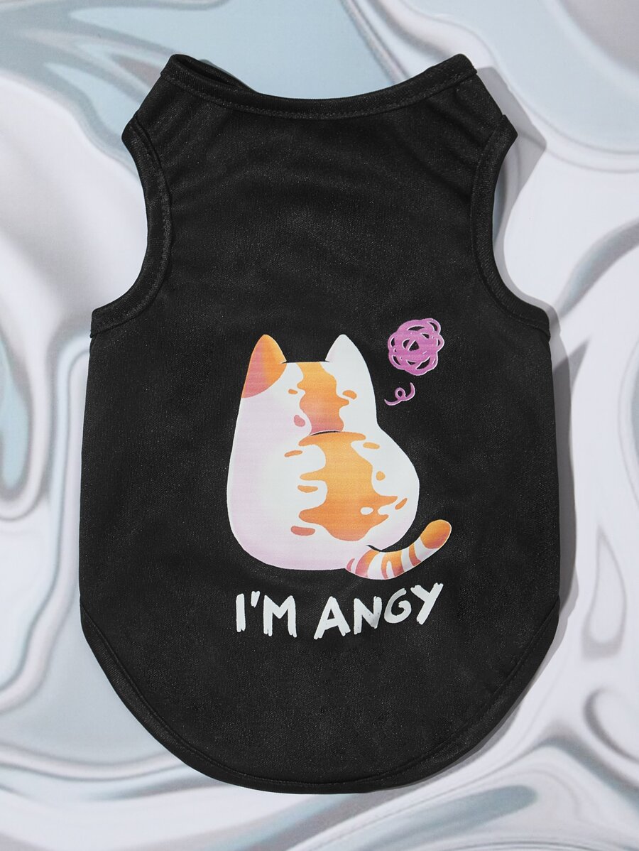 Geekydog 1pc Cartoon Cat Print Pet Tank - Multicolor - View 1