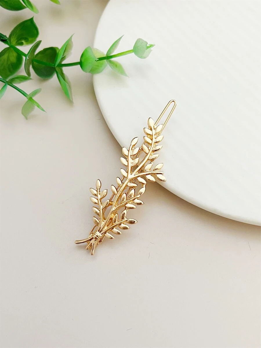 1个简约金属麦穗耳形发夹，休闲刘海发夹，日常佩戴，爪夹，发卡，发饰，学生用品，发饰，头部饰品 - 金色 - 查看 1