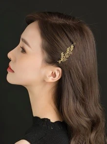 1个简约金属麦穗耳形发夹，休闲刘海发夹，日常佩戴，爪夹，发卡，发饰，学生用品，发饰，头部饰品 - 金色 - 查看 4