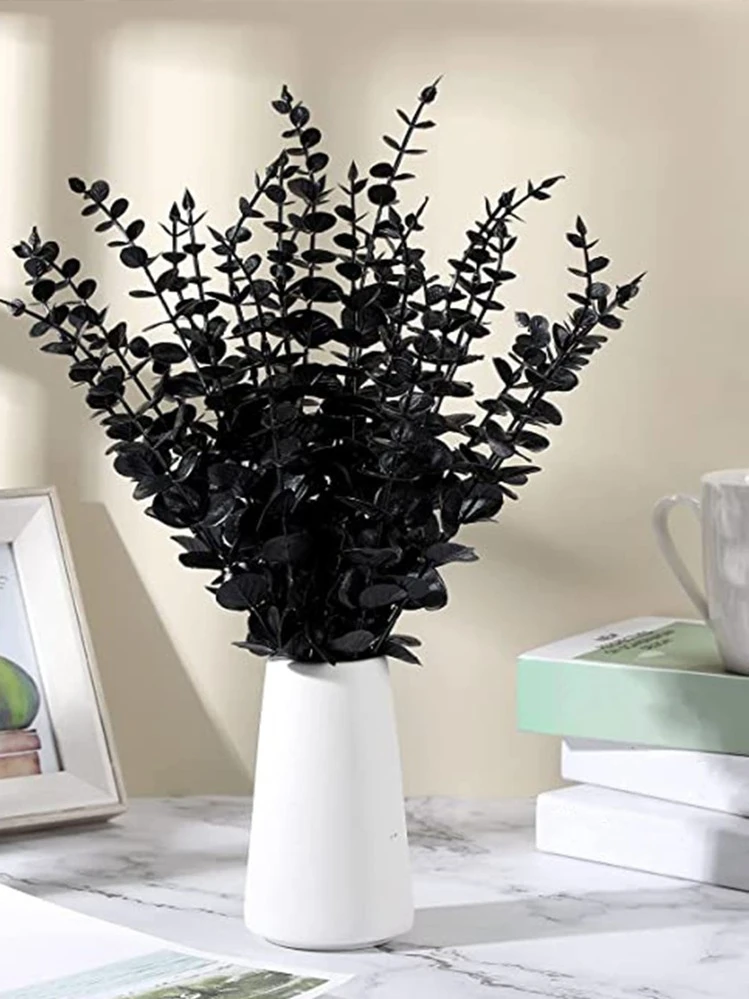 15pcs Artificial Eucalyptus Leaf, Modern PE Artificial Leaf For Home - Black - View 2