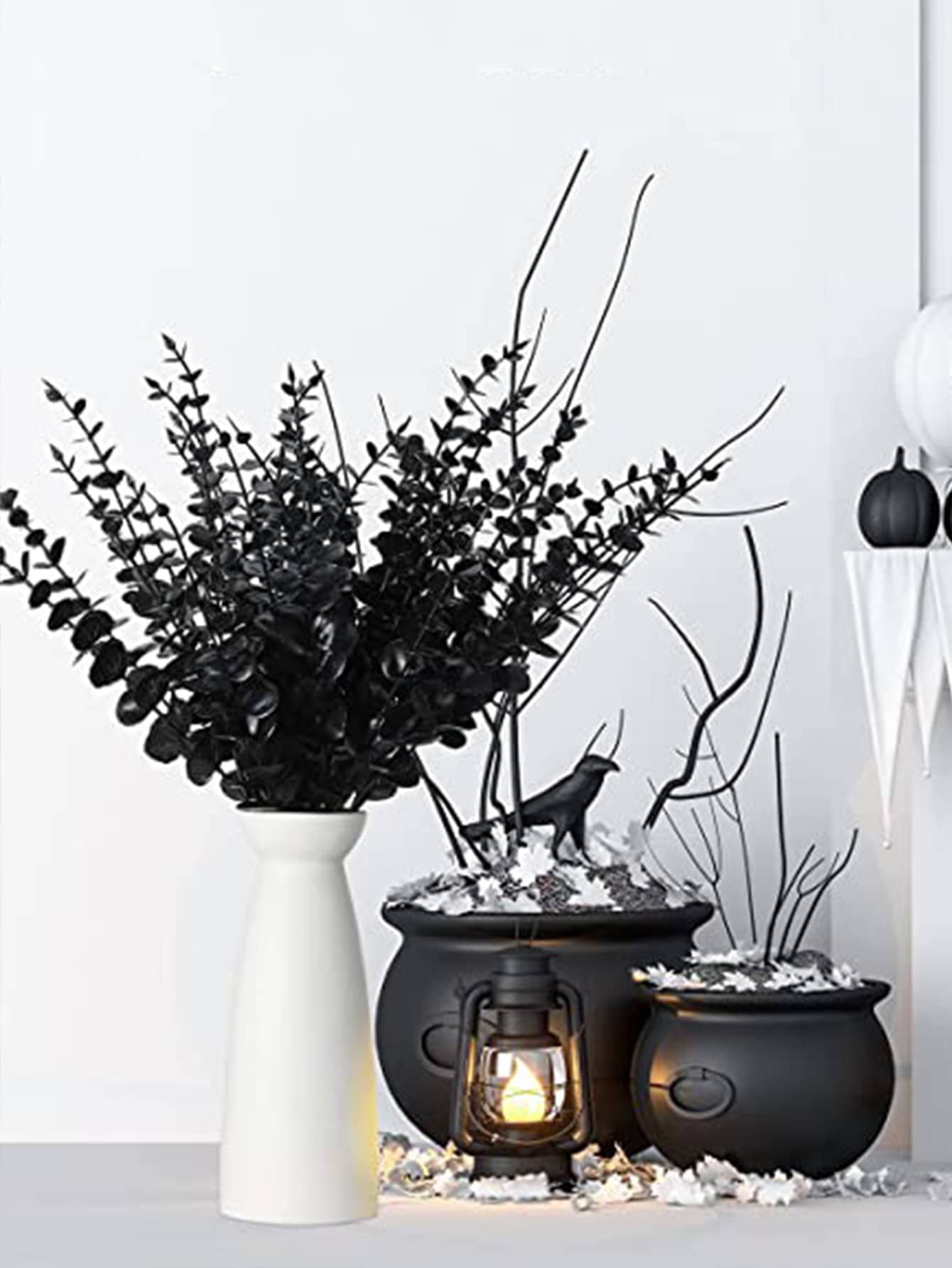 15pcs Artificial Eucalyptus Leaf, Modern PE Artificial Leaf For Home - Black - View 6
