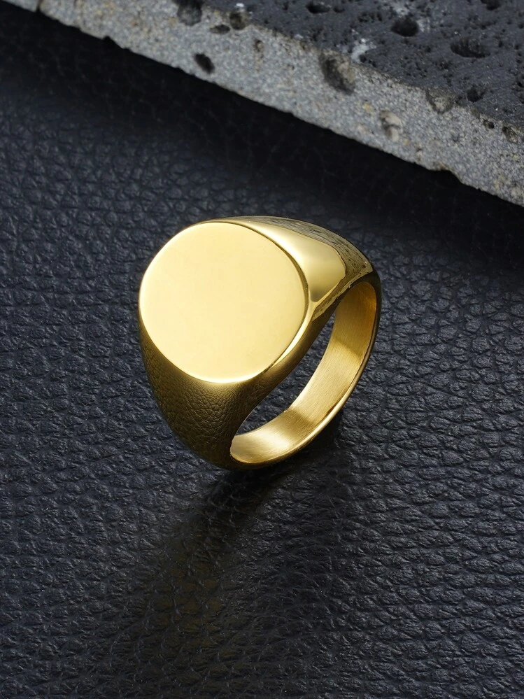 Men Round Decor Ring - Yellow Gold - View 1