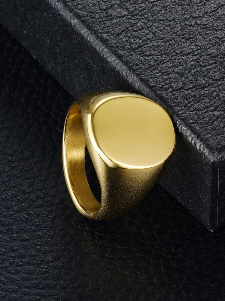 Men Round Decor Ring - Yellow Gold - View 2