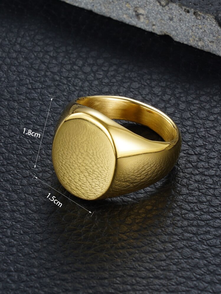 Men Round Decor Ring - Yellow Gold - View 3