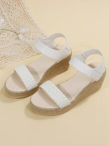 女士編織帶踝帶度假白色坡跟涼鞋 - 白色 - 查看 4