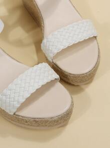 女士編織帶踝帶度假白色坡跟涼鞋 - 白色 - 查看 5