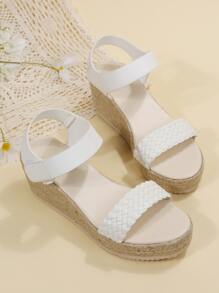 女士編織帶踝帶度假白色坡跟涼鞋 - 白色 - 查看 6