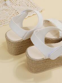 女士編織帶踝帶度假白色坡跟涼鞋 - 白色 - 查看 7