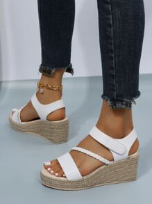 Giày bệt dày và Dép nêm Nữ màu trơn Dây đeo mắt cá chân Kỳ nghỉ - trắng - Xem 3