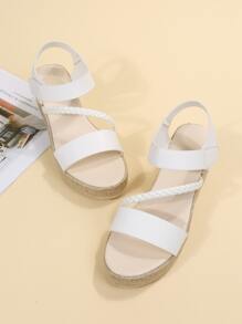 Giày bệt dày và Dép nêm Nữ màu trơn Dây đeo mắt cá chân Kỳ nghỉ - trắng - Xem 4