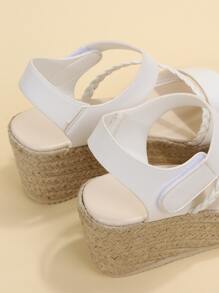 Giày bệt dày và Dép nêm Nữ màu trơn Dây đeo mắt cá chân Kỳ nghỉ - trắng - Xem 5