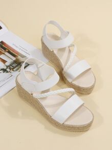 Giày bệt dày và Dép nêm Nữ màu trơn Dây đeo mắt cá chân Kỳ nghỉ - trắng - Xem 6