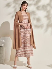 Modelyn 花卉和幾何圖案吊帶連衣裙和斗篷袖夾克 - 彩色 - 查看 1