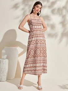 Modelyn 花卉和幾何圖案吊帶連衣裙和斗篷袖夾克 - 彩色 - 查看 3