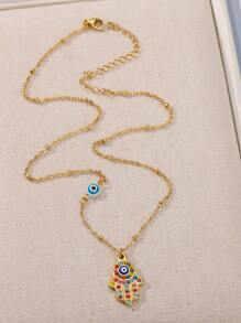 Eye Detail Hamsa Hand Charm Necklace