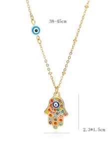 Eye Detail Hamsa Hand Charm Necklace