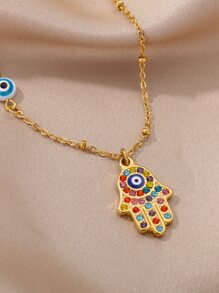 Eye Detail Hamsa Hand Charm Necklace