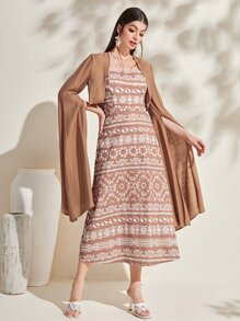 Modelyn 花卉和幾何圖案吊帶連衣裙和斗篷袖夾克 - 彩色 - 查看 6