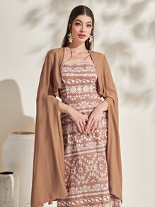 Modelyn 花卉和幾何圖案吊帶連衣裙和斗篷袖夾克 - 彩色 - 查看 7