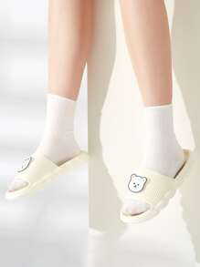 女士卡通熊裝飾單帶拖鞋,學院淺褐色的顏色戶外拖鞋 - 米色 - 查看 2