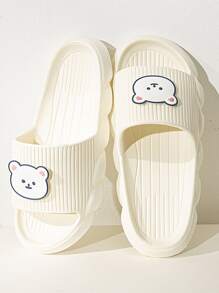 女士卡通熊裝飾單帶拖鞋,學院淺褐色的顏色戶外拖鞋 - 米色 - 查看 4