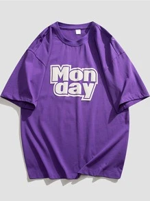 Men Letter Graphic Tee - Purple - View 1
