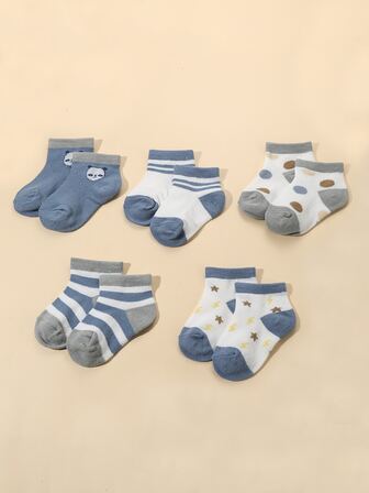 5ペア ベビー 星 & 水玉模様プリント 靴下